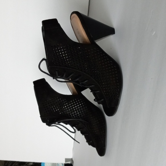 Torrid Black Cutout Faux Suede Cone Bootie Cone Heel Lace-up Wide Width Sz9 - Picture 7 of 16